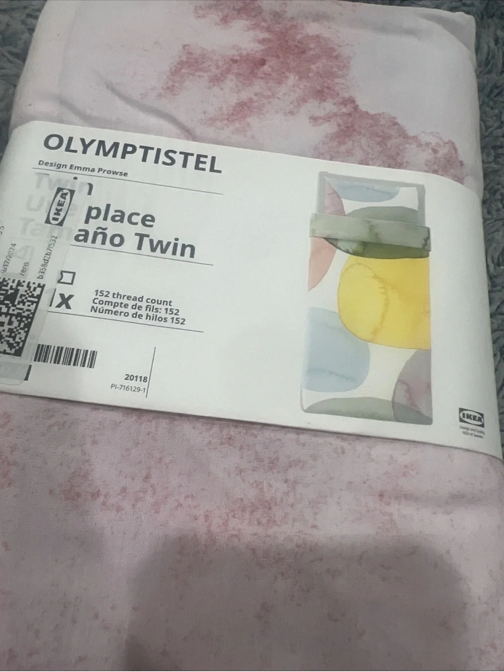 Ikea OLYMPTISTEL Twin Duvet Cover & Pillowcase Set Tie Dye Watercolors NEW